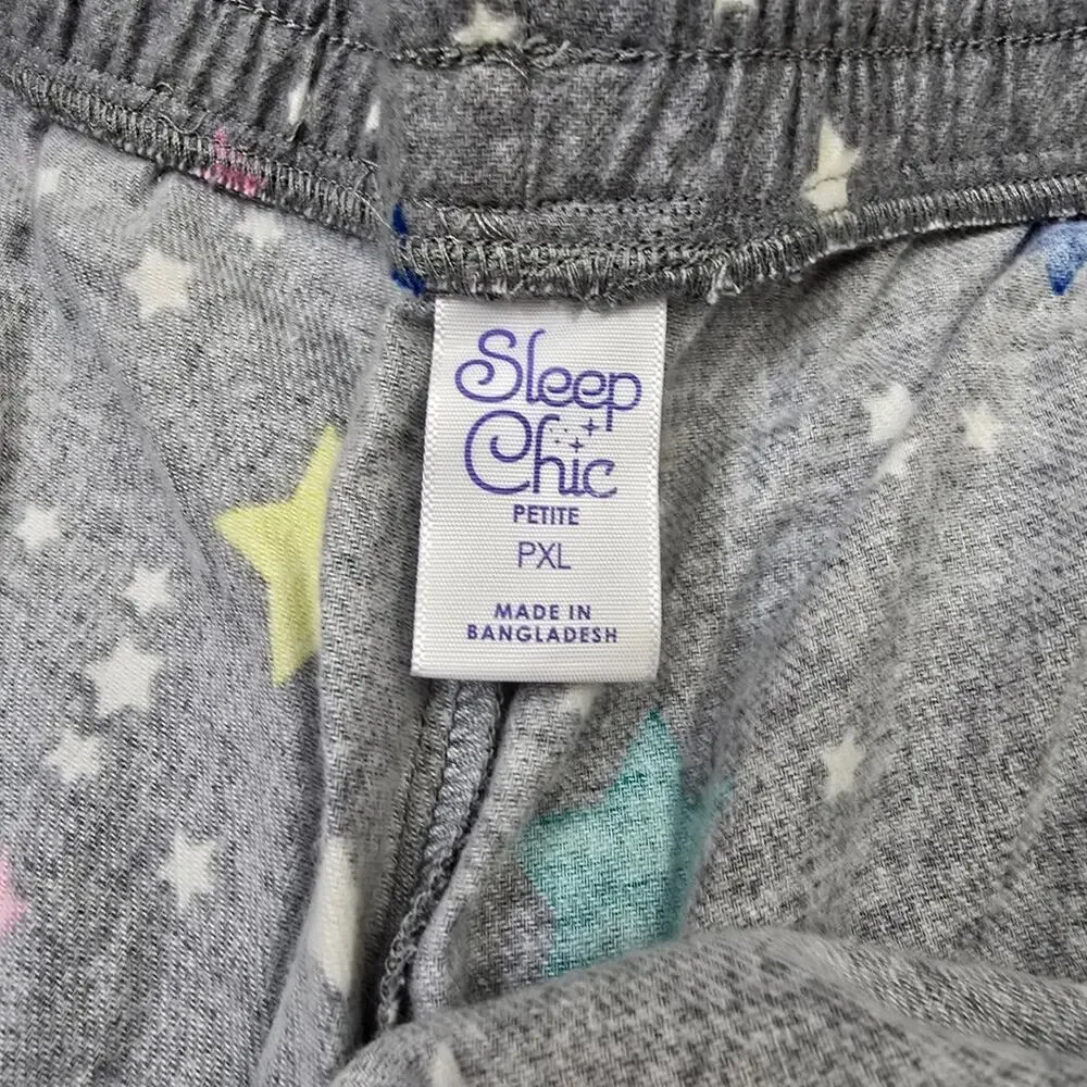 Sleep Chic Flannel Gray Stars Pajama Pants Loungewear Drawstring Cozy Cotton XLP